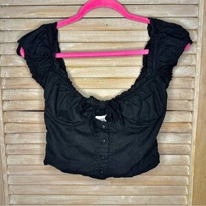 150 Princess Polly Black Tie-Front Crop Top- Size 10
